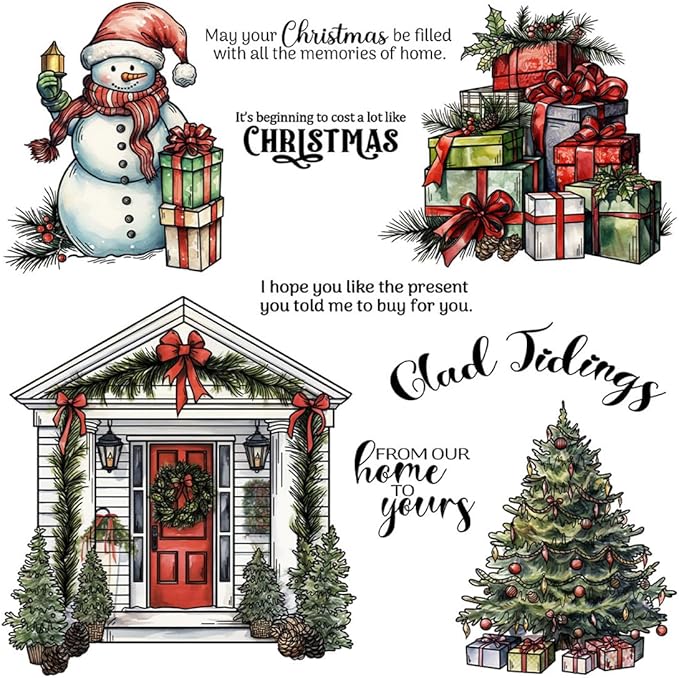 Christmas Tree Door Snowman Stamps and Cutting Dies for Card Making DIY Transparent Silicone Clear Stamp and Metal Die Cuts Sets for Scrapbooking Paper Greeting Cards Decor Seals Craft Supplies