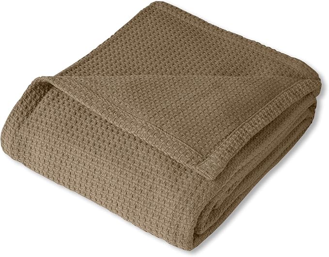 100% Fine Cotton Luxurious Basket Weave Blanket, Taupe, King Size (Pack of 6)