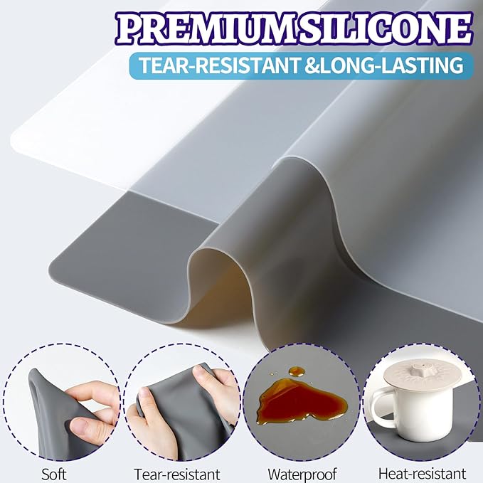 LEOBRO Silicone Mat for Resin Molds, 2 PCS 15.7" x 11.7" Playdough Mat, Silicone Mats for Crafts, Jewelry Resin Molds Mats, for Resin, Clay, Paint, Dark Gray & Clear