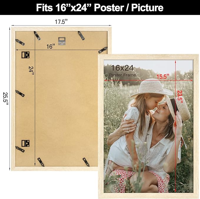 16x24 Frame Set of 3, Natural Wood Grain 16x24 Poster Frame for Gallery Wall Mounting (3 Pack,Natural)