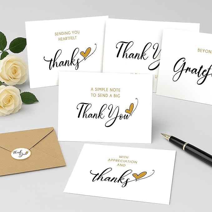 30 Pack Blank Thank You Cards—4 x 6 Inches Simple Thank You Notes with Envelopes and Stickers, Minimalist Bulk Box Set for Weddings, Baby Showers, Small Businesses, Birthdays, Holiday