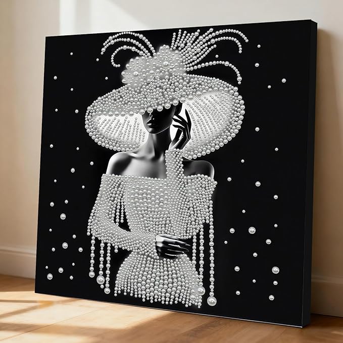 DIY Pearl Painting Kit with Wooden Frame, 3D Plastic Pearl Gemstone Ocean Art Craft for Adults Beginners, Diamond Art Kits for Adults, Home Wall Decor Ready Gift for Women(Elegant Lady)(30 * 30cm)