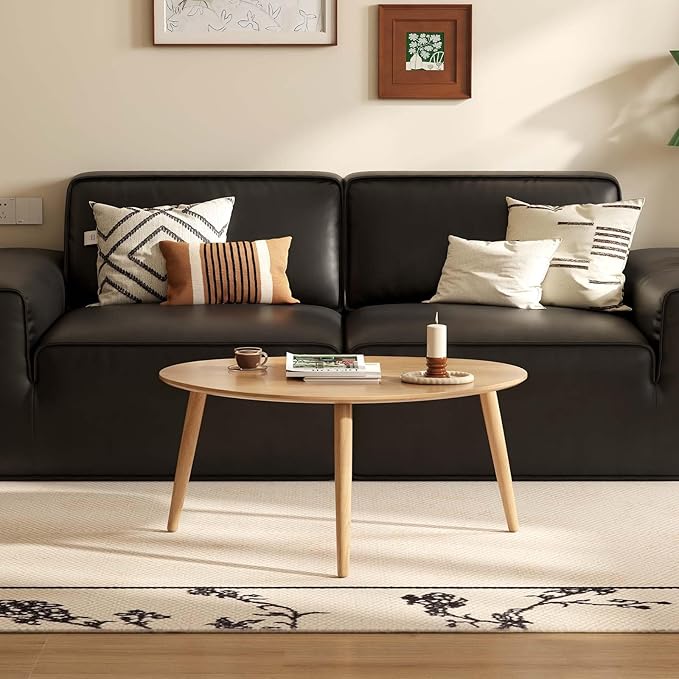 Wayshome Small Oval Coffee Table, 100% Solid Wood Coffee Tables Mid Century Modern Table for Living Room Side Table End Tables for Home(Original Wood Color, 33.46''x22.83''x15.74'')