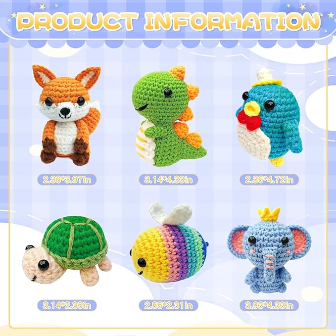 OLHKYN 6Pcs Crochet Kit for Beginners, 2025 DIY Craft for Adults and Kids, Great Gift for Crochet Lovers, Crocheting Animal Kits with Step by Step Videos,Yarn,Crochet Hook,Birthday Holiday Gift