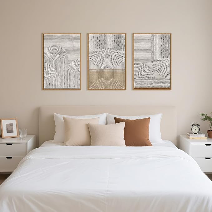 Large Modern Abstract Arch Framed Canvas Wall Art,Neutral Spiral Circles Wall Decor,Boho Beige Geometric Artwork,Mid Century Minimalist Art Print for Living Room,Bedroom,Office- 24"x36"x3