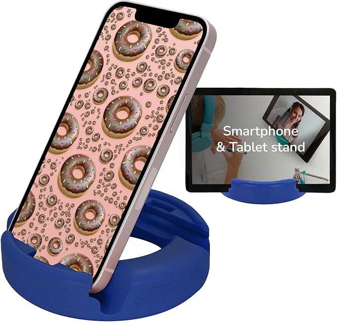 GoDonut – Phone Stand Original – Cell Phone Holder + Tablet Stand Desk Organizer – Compatible with Tablet, iPhone 17 16 15 14 Pro Max, Android & Most Smartphones - Blue