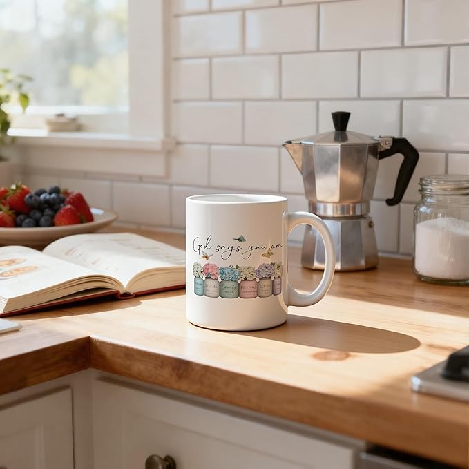 Hydrangeas Flower Christian Mug 11 oz, Christian Gifts for Women, Religious Gifts Coffee Cups Ceramic, Inspirational Bible Verse Ceramic Mug for Coffee Tea Hot Cocoa Home Office Work