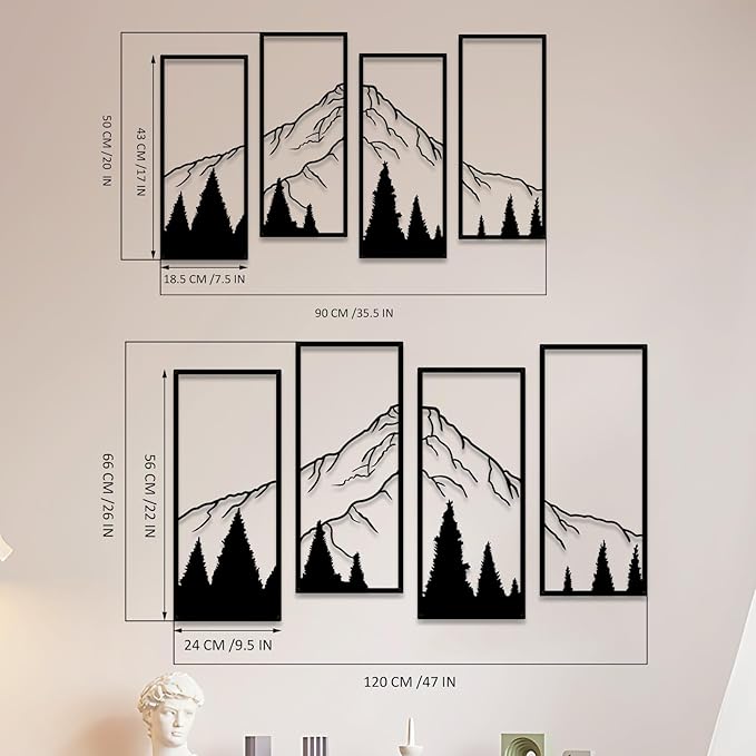 ruelen 4 Pcs Metal Mountain and Forest Wall Decorations Line Drawing Wall Art Minimalist Wall Decor Rustic Nature Home Wall Art Sculpture Office Living Room Bedroom