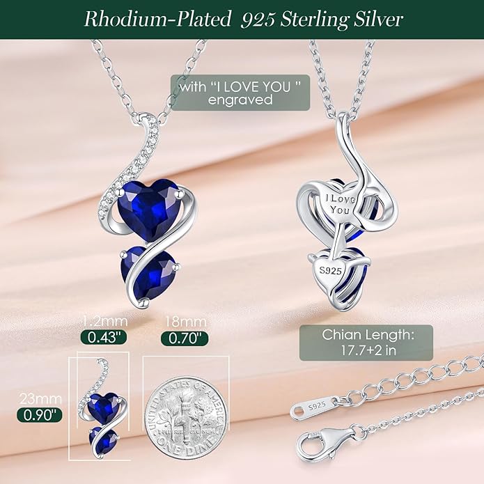 LOUISA SECRET Unique Double Heart Necklace Gifts for Wife Women, 925 Sterling Silver Tiny Birthstone Pendant Jewelry Gift for Her Girlfriend Mom Valentine's Day Anniversary Mother's Day Birthdays & Christmas