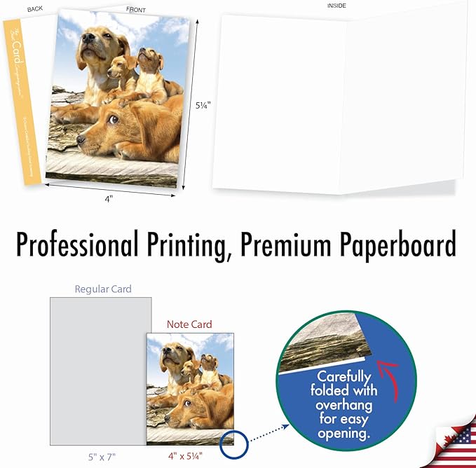 The Best Card Company - 10 Blank Dog Greeting Cards for All Occasions (4 x 5.12 Inch) - Puppy Love M6546OCB