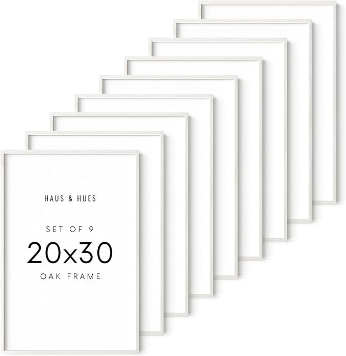 HAUS AND HUES White Oak Wood 20x30 Picture Frames - Set of 9, Elegant Frames for Posters and Artwork