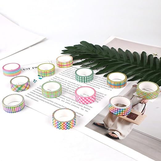 12 Rolls Easter Plaid Washi Tape Set, Colorful Pastel Buffalo Plaid Checkered Masking Decorative Tapes for DIY Craft Scrapbook Journals Easter Gift Wrapping School Supplies Christmas Decor 16.4FT