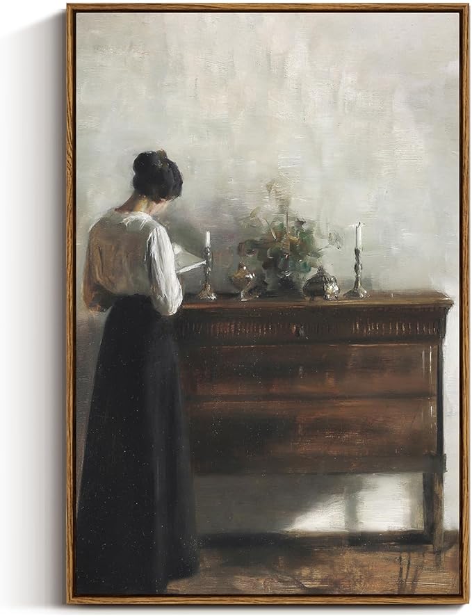 VIYYIEA Vintage Women Large Framed Wall Art, Woman Standing Reading Paintings Decor Aesthetic, 20x30 Inch Canvas Print Artwork, Retro Portrait Wall Pictures for Bedroom Living Room