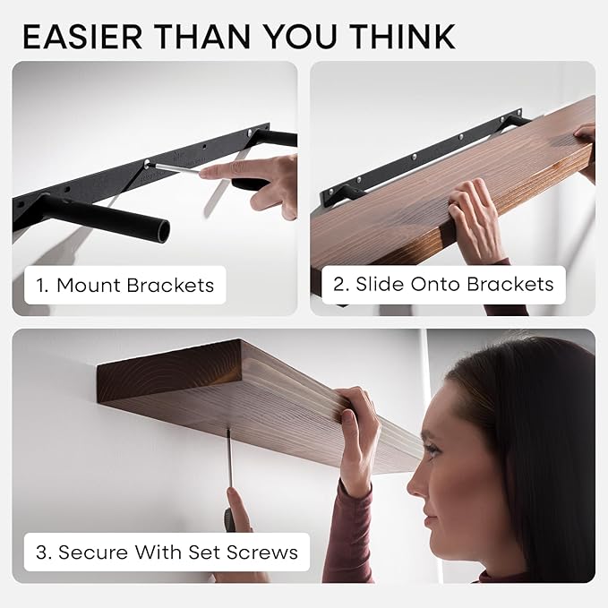 Homeforia Classic Walnut 60 inch Floating Shelf, High End Solid Real Wood Small 60inch Floating Shelves for Wall Mounted, 60in Floating Shelves, Heavy Duty Bracket, 60 X 6.5 X 1.75 inches, Set of 2