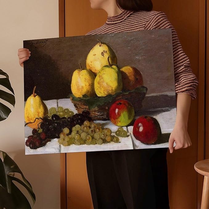 CFIOZYOS 40+ Monet Famous Print Posters Still Life with Pears And Grapes by Claude Monet Impressionism Canvas Wall Art Print Poster For Home School Office Decor Frame 24×36inch(60×90cm)