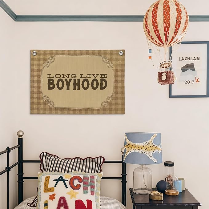 Vintage Long Live Boyhood Banner Boy Room Decor, Retro Banner Nursery Playroom Wall Decor for Bedroom Living Room Dorm,Toddler Decorations,Kids Room Decor for Boys 30X20 Inch