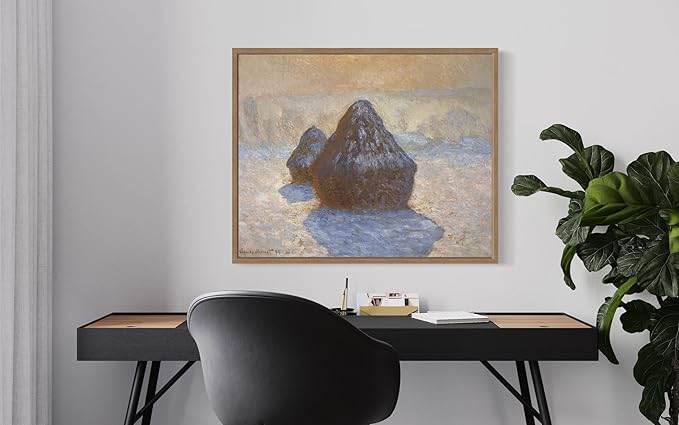 Haystacks Claude Monet Wall Art Print Poster, Impressionist Painting Wall Art Wall Decor, for Bedroom and Living room Bathroom Decor 115 (Haystacks, 11 x 14 inches, Wood Frame)