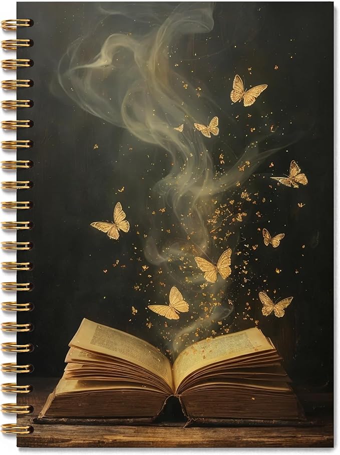 Butterfly Reading Notebook, Book Reading Journal for Book Lovers, Bookish Reader Gifts Journal, Vintage Moody Butterfly Dark Academia Spiral Notebook, 5.5x8.3 Inch