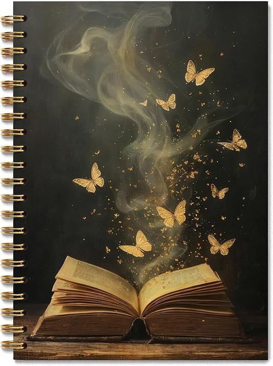 Butterfly Reading Notebook, Book Reading Journal for Book Lovers, Bookish Reader Gifts Journal, Vintage Moody Butterfly Dark Academia Spiral Notebook, 5.5x8.3 Inch