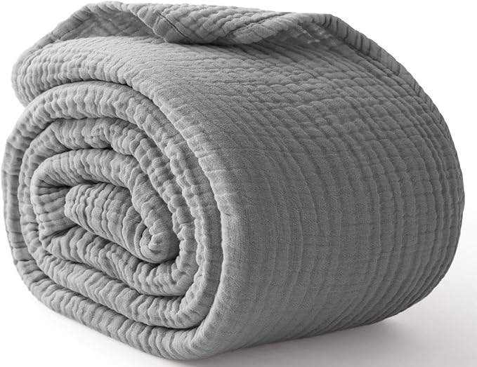 100% Cotton Muslin Blanket Twin XL 66" x 90", Breathable and Cooling Bed Blankets, Soft Boho Coverlet Bedspread, Gauze Bedding for Adults All Season, Grey