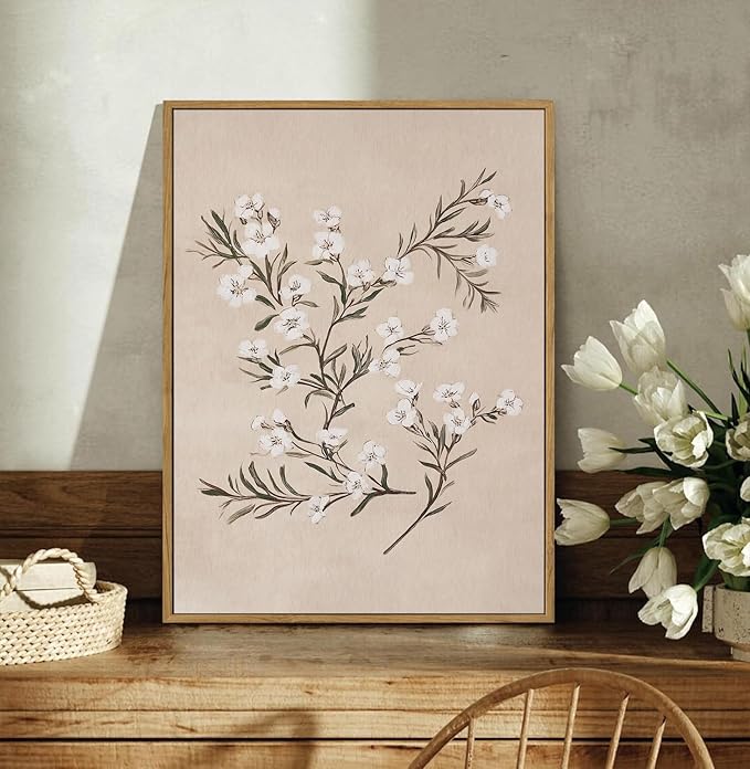 YOYIAXT 2 Pieces Vintage Botanical Canvas Wall Art For Bedroom Minimalist Floral Framed Wall Art Antique Neutral Flower Art Print Artwork For Office Living room, 12x16 in