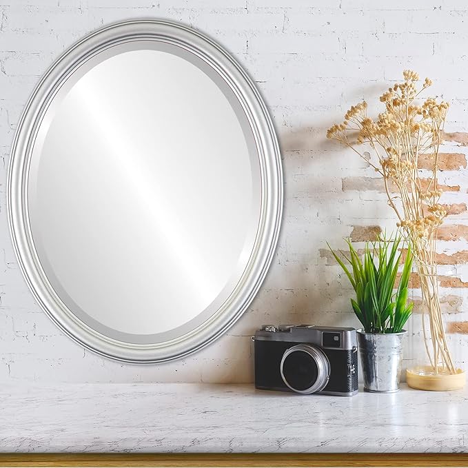 OVALCREST Oval Beveled Wall Mirror for Home Decor - Saratoga Style - Silver Spray - 22x26 Outside Dimensions
