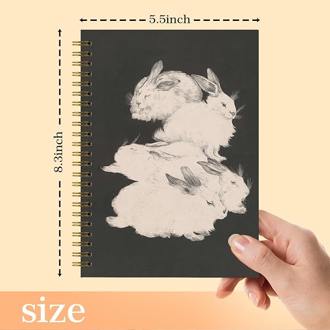 Cute Bunny Spiral Notebook for Women, Rabbit Aesthetic Spiral Journal, Girly Notebooks for Note Taking, Bunny Gifts for Women, Vintage Hardcover Spiral Notebook 5.5x8.3Inch