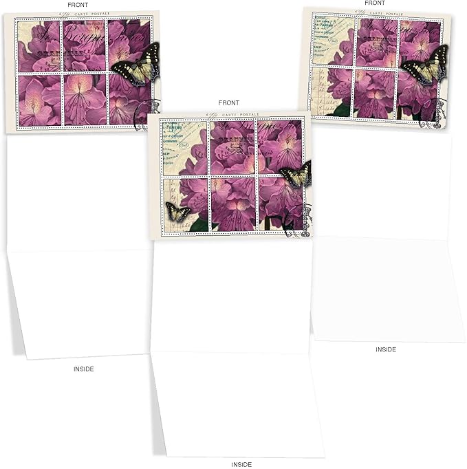 The Best Card Company - 10 Retro Blank Cards with Envelopes (4 x 5.12 Inch) - Artistic Boxed Assortment, Vintage Note Cards - Papillon Post M3981