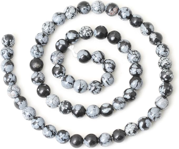 60PCS 6mm Natural Black Snowflake Obsidian Gemstone Round Loose Beads Stone Beads for Jewelry Making DIY Findings 1 Strand 15"