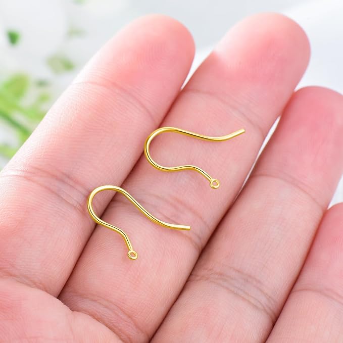 14K Real Gold Earring Hooks for Jewelry Making Fish Hooks 14K Yellow Gold Earring Findings for Earrings Jewelry Making(Style 3)