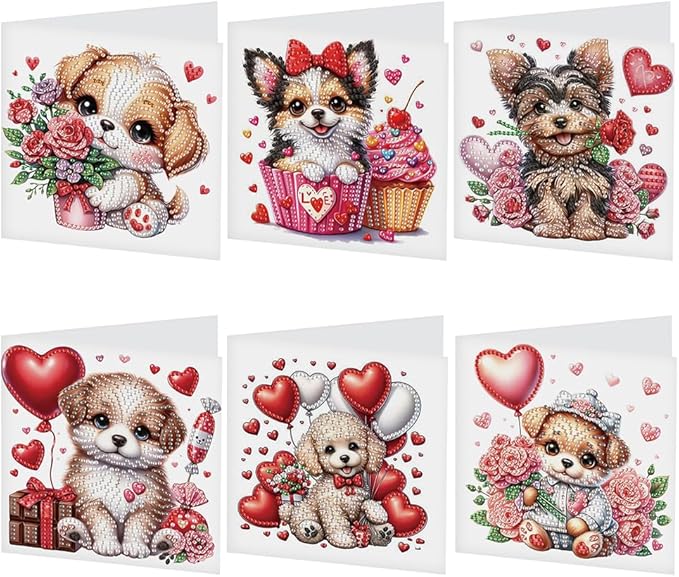 Ceitura 6Pcs DIY Diamond Art Painting Crafts Rhinestone Painting Greeting Card Making Kit Postcard for Holiday Christmas New Year Party Favors (Flower Puppy)
