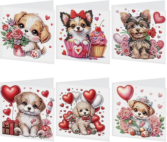 Ceitura 6Pcs DIY Diamond Art Painting Crafts Rhinestone Painting Greeting Card Making Kit Postcard for Holiday Christmas New Year Party Favors (Flower Puppy)