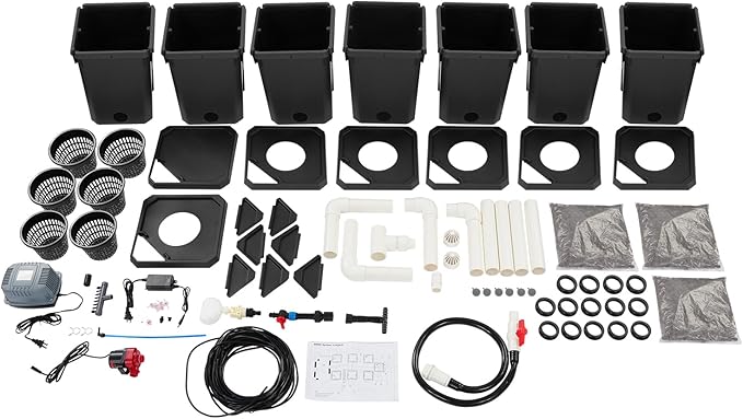 Hydroponics Growing System with Top Drip Kit, 7 Gallon Deep Water Culture Bucket System with 24W Air Pump, Recirculating Drip Garden System for Growing Plants Flowers Vegetables Fruits