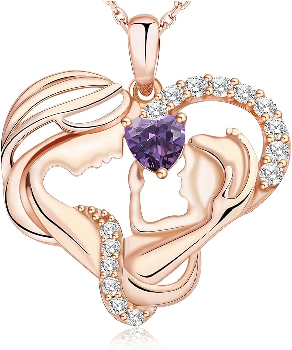 Mothers Day Gifts for Mom - Rose Heart Necklaces for Women, 925 Sterling Silver Birthstone Jewelry to My Wife Necklace, Birthday Gifts for Mother Grandma Girlfriend Her