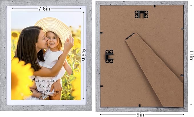 Lyeasw 8x10 Picture Frame Grey Set of 15, Display Pictures 8x10 with Mat or 9x11 without Mat, Multi Photo Frames for Wall or Tabletop