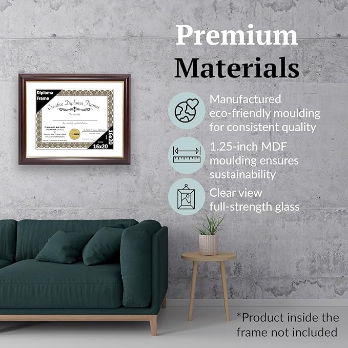 Creative Picture Frames 16x20 Mahogany Gold Rim Diploma Frame with White Mat Glass and Installed Wall Hangers | Frame Holds 18x22 Media without Mat