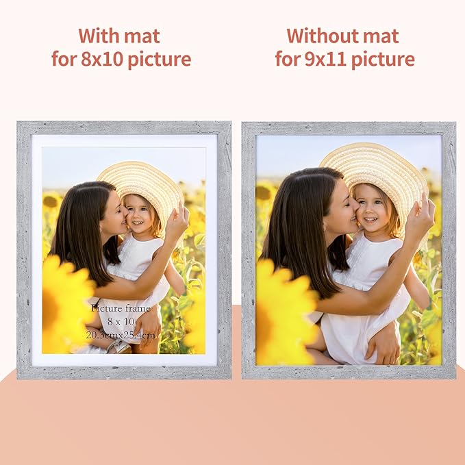 Lyeasw 8x10 Picture Frame Grey Set of 15, Display Pictures 8x10 with Mat or 9x11 without Mat, Multi Photo Frames for Wall or Tabletop