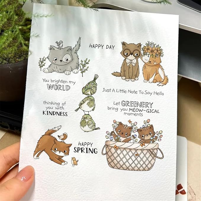 Cat Bird Basket Stamps and Cutting Dies for Card Making DIY Transparent Silicone Clear Stamp and Metal Die Cuts Sets for Scrapbooking Paper Greeting Cards Decor Seals Craft Supplies