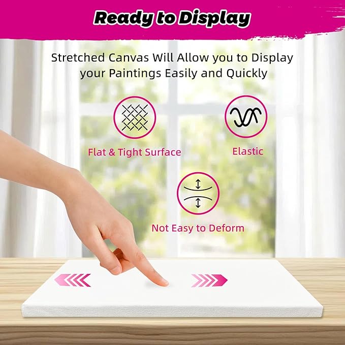 12 Pack Stretched Canvas for Painting with 9x12, 12x16, 6 of Each, 5/8" Profile Thick Premium Wood Frame, 12 oz Primed 100% Cotton Acid-Free Blank Canvas for Acrylics, Oils, Gouache & Tempera