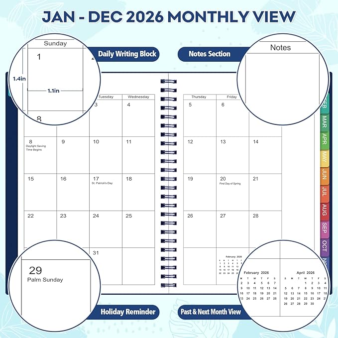 2026 Planner – 2026 Planner Weekly and Monthly: Jan. 2026 - Dec. 2026, 5.5" x 8.2", 2026 Calendar Planner with Monthly Tabs, Flexible Cover, Thick Paper, Inner Pocket for School Office Supplies(BLue)