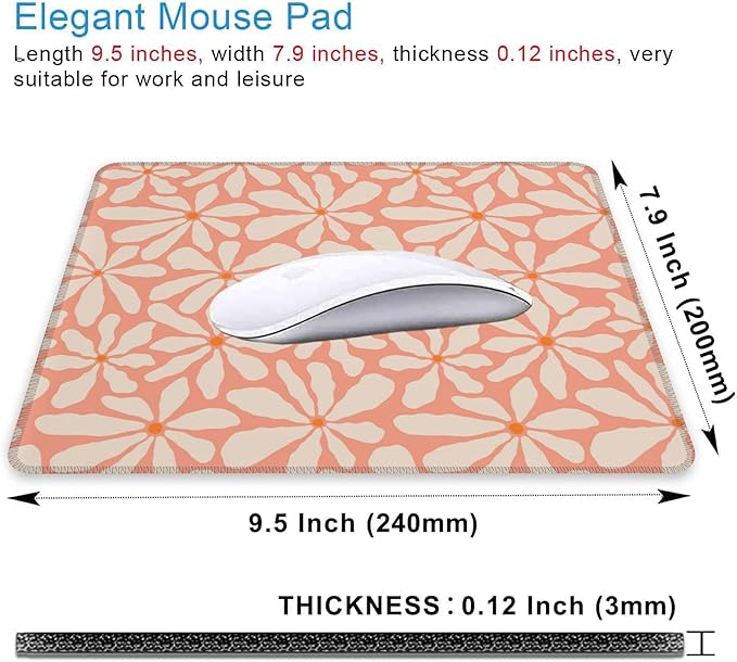Mouse Pad, Boho Retro Groovy Orange Flowers Mouse Pads for Desk,Waterproof Anti-Slip Rubber Gaming Mouse pad with Stitched Edges for Gaming Office Laptop Computer Men Women