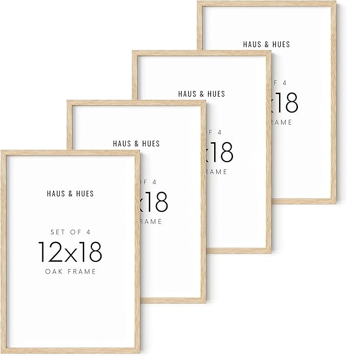 HAUS AND HUES Beige Oak Wood 12x18 Picture Frame - Modern Wood Wall Art Display - Lightweight 12x18 Frame for Art Prints, Photos, Posters - Ready-to-Hang Vertically & Horizontally (Set of 4)