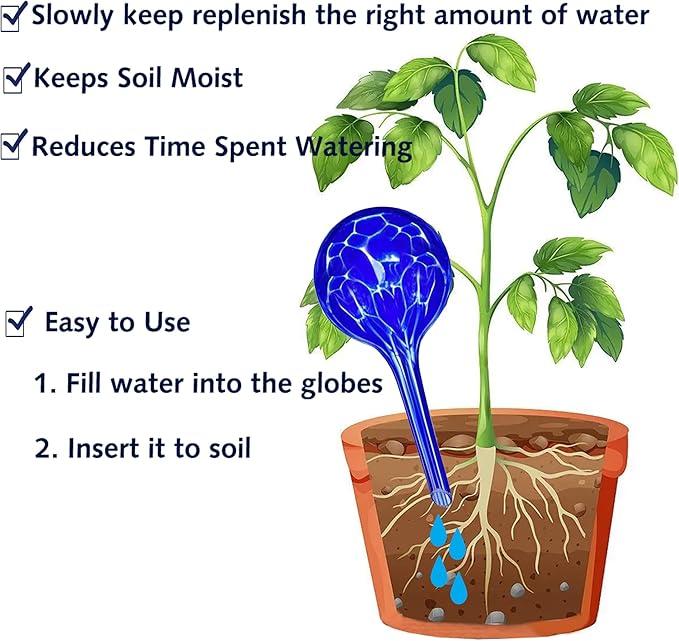 Plant Watering Globes - 6 Pack Colorful Glass Self Watering Bulbs for Plants, Automatic Plant Watering Devices for Indoor & Outdoor Use
