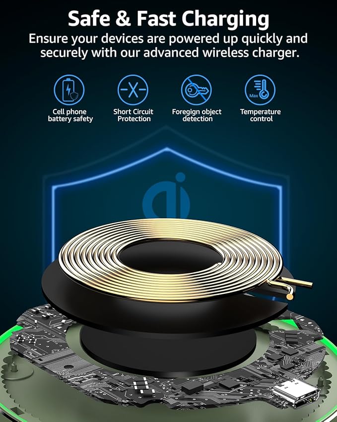 TOZO 2025 W1 New Anti-Slip Wireless Charger 15W Max Fast Wireless Charging Pad Compatible with iPhone 17/16/16 Plus/16 Pro Max /15/14/13/SE Series, Samsung Galaxy S25/S24/S23 Series, Matte Green