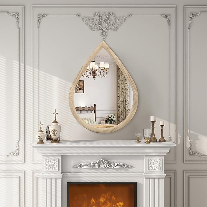Irregular Wall Mirror Wood Frame Rustic Teardrop Wall Mirrors Decorative Irregular Mirrors for Bedroom Living Room Bathroom 16x20 Inches