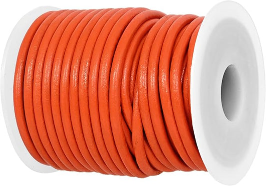 GENIQUE Real/Genuine Round Leather String Cord for Necklace, Bracelets, Jewellery, Braiding (Orange, 3mm)