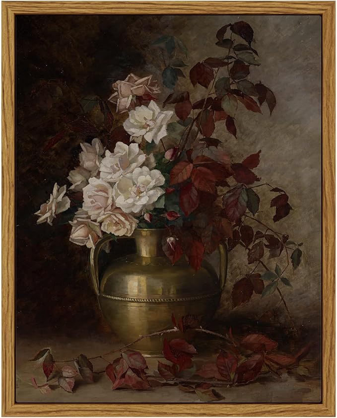 VIYYIEA Vintage Floral Framed Wall Art, Rose Bouquet Flower Paintings Decor Aesthetic, Canvas Print Artwork, Still Life Retro Wall Pictures for Bedroom Living Room, 8x10 Inch