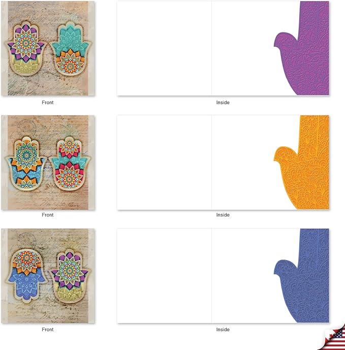 The Best Card Company - 10 Blank Note Cards Assortment for Men and Women (4 x 5.12 Inch) - Zen Patterns and Symbols, Bulk Boxed Set - Hamsa MQ5204OCB-B1x10