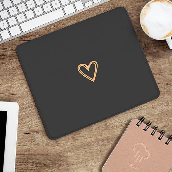 Seorsok Square Aesthetic Cute Heart Mouse Pad,Office Home Personalized Mouse Mat Design,Waterproof Funny Mousepad,Non-Slip Rubber Base Computer Mouse Pads for Wireless Mouse,Black
