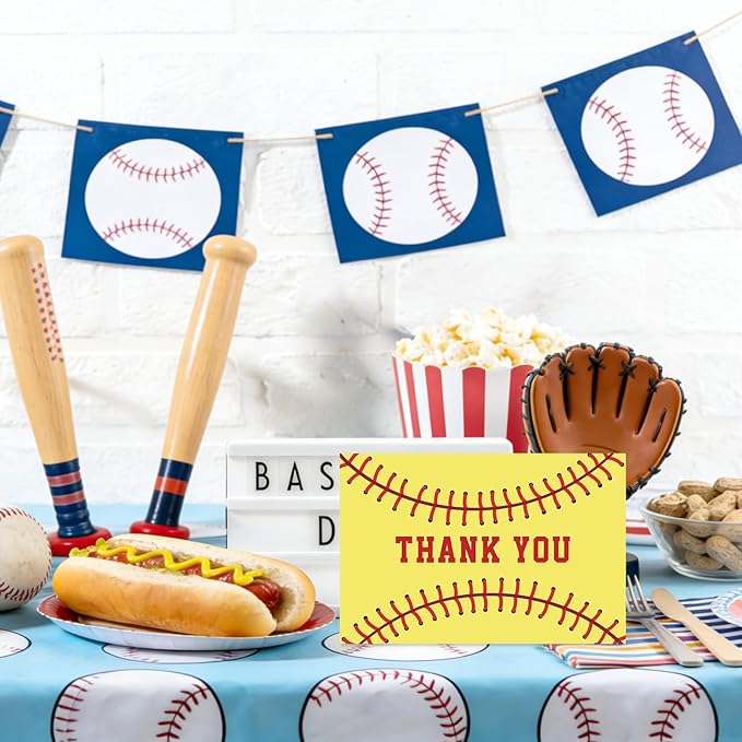 Whaline 24 Pack Softball Thank You Cards Greeting Cards Red Black Yellow Sports Theme Blank Note Card with Envelopes Stickers for Sports Fans Game Party Birthday, 4 x 6 Inch